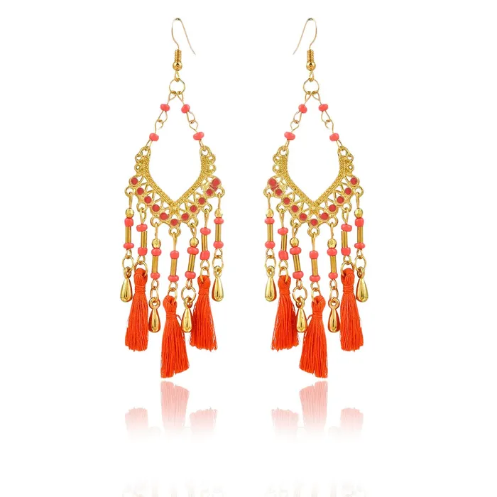 Earrings Yellow Chimes Yellow Chimes Fancy Party ware Beads Fabric Tassel Earring for Women And Girls Earrings Yellow Chimes Yellow Chimes Fancy Party ware Beads Fabric Tassel Earring for Women And Girls