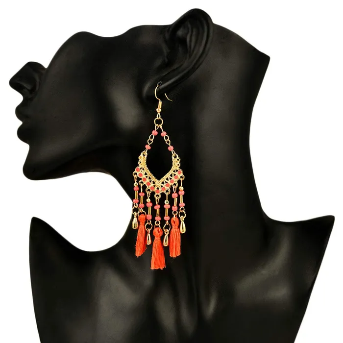 Earrings Yellow Chimes Yellow Chimes Fancy Party ware Beads Fabric Tassel Earring for Women And Girls