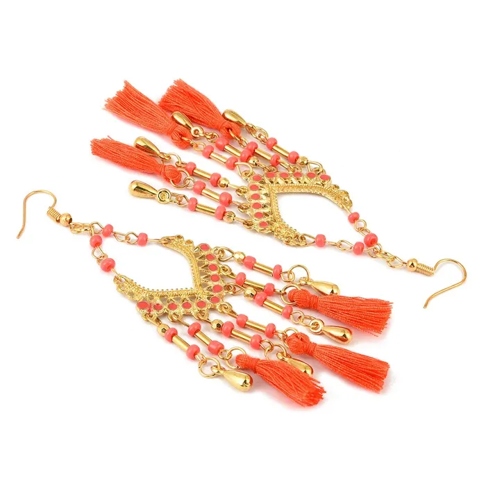 Earrings Yellow Chimes Yellow Chimes Fancy Party ware Beads Fabric Tassel Earring for Women And Girls