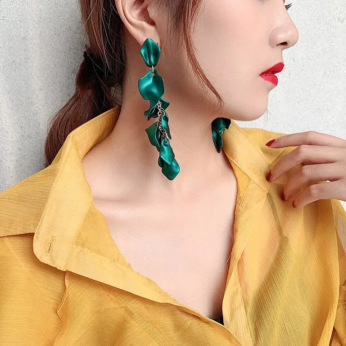 Earrings Yellow Chimes Yellow Chimes Green Danglers Earrings for Women Gold Plated Earrings for Girls Fashion Women Earrings Floral Petals Long Dangler Earrings Birthday Gift For Girls Anniversary Gift for Wife