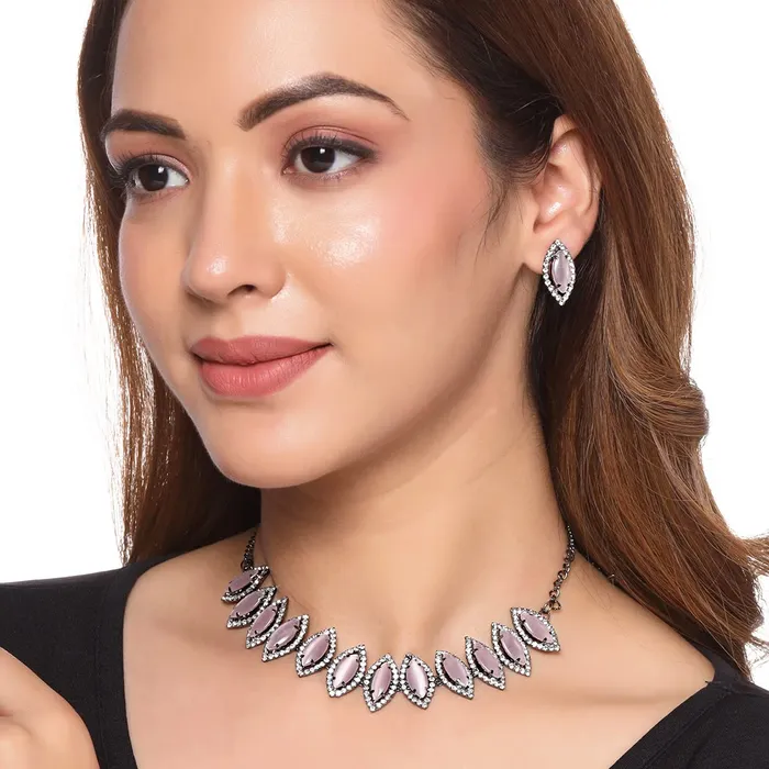 Earrings Yellow Chimes Yellow Chimes Jewellery Set for Women and Girls Crystal Jewellery Set for Women Gold Plated Peach Stone Choker Necklace Set Birthday Gift for girls and women Anniversary Gift for Wife