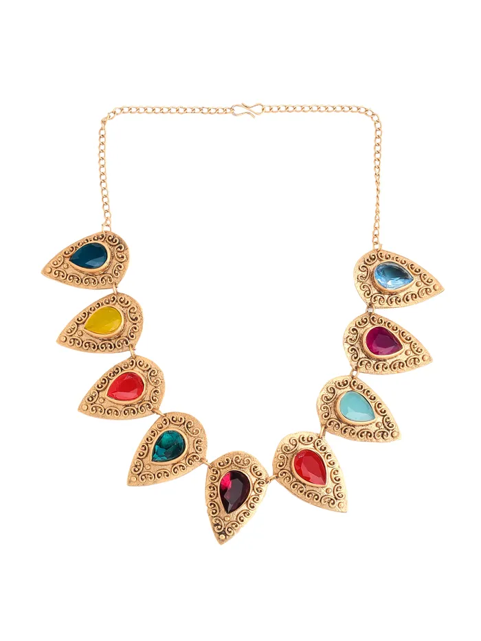 Earrings Yellow Chimes Yellow Chimes Jewellery Set For Women Multicolor Stone Choker Necklace Set for Women Eternal Classics Traditional Gold Plated Jewellery Set Birthday Anniversary Gift for Women Wife