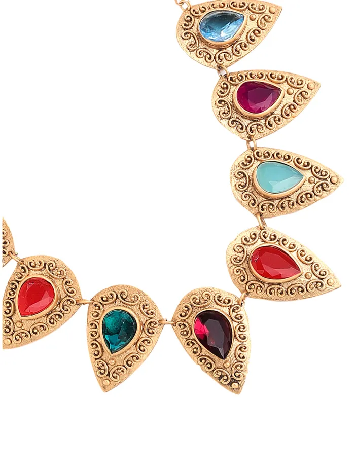 Earrings Yellow Chimes Yellow Chimes Jewellery Set For Women Multicolor Stone Choker Necklace Set for Women Eternal Classics Traditional Gold Plated Jewellery Set Birthday Anniversary Gift for Women Wife