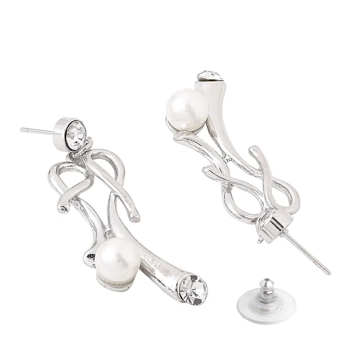 Earrings Yellow Chimes Yellow Chimes Jewellery Set For Women Silver Toned Pearl Studded Necklace Set With Earring For Women and Girls