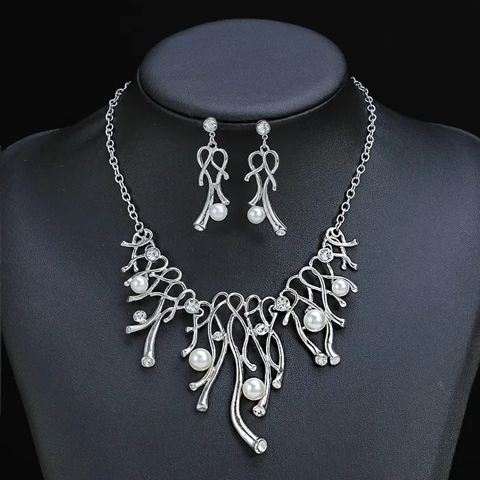 Earrings Yellow Chimes Yellow Chimes Jewellery Set For Women Silver Toned Pearl Studded Necklace Set With Earring For Women and Girls