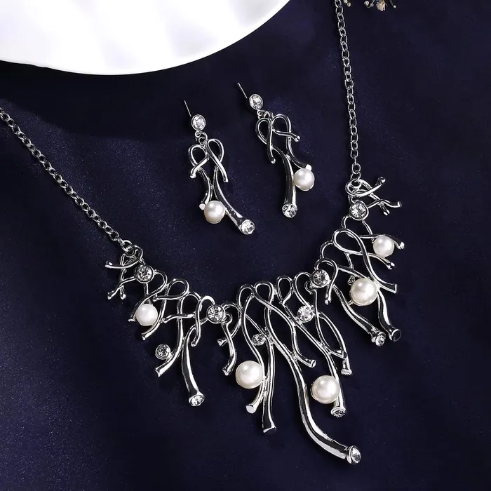 Earrings Yellow Chimes Yellow Chimes Jewellery Set For Women Silver Toned Pearl Studded Necklace Set With Earring For Women and Girls