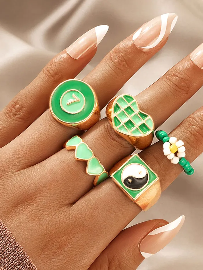 Earrings Yellow Chimes Yellow Chimes Knuckle Rings for Women Combo of 6 Pcs Green Stack Rings Gold Plated Midi Finger Knuckle Ring Set for Women and Girls