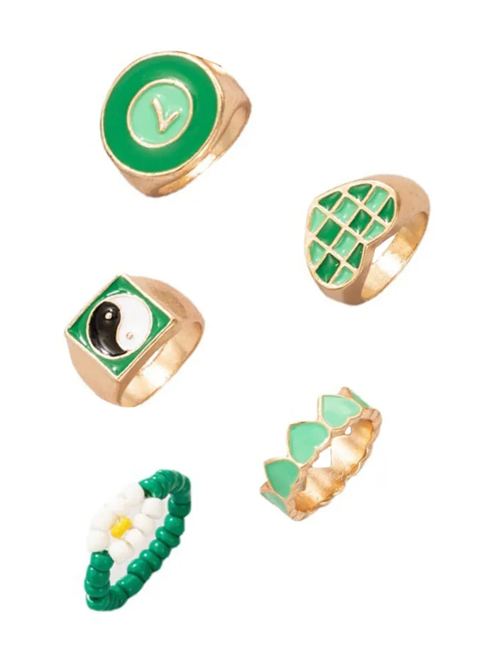 Earrings Yellow Chimes Yellow Chimes Knuckle Rings for Women Combo of 6 Pcs Green Stack Rings Gold Plated Midi Finger Knuckle Ring Set for Women and Girls