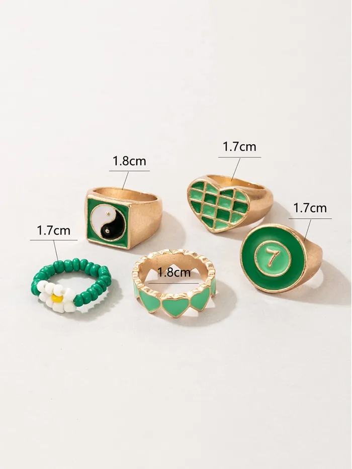 Earrings Yellow Chimes Yellow Chimes Knuckle Rings for Women Combo of 6 Pcs Green Stack Rings Gold Plated Midi Finger Knuckle Ring Set for Women and Girls