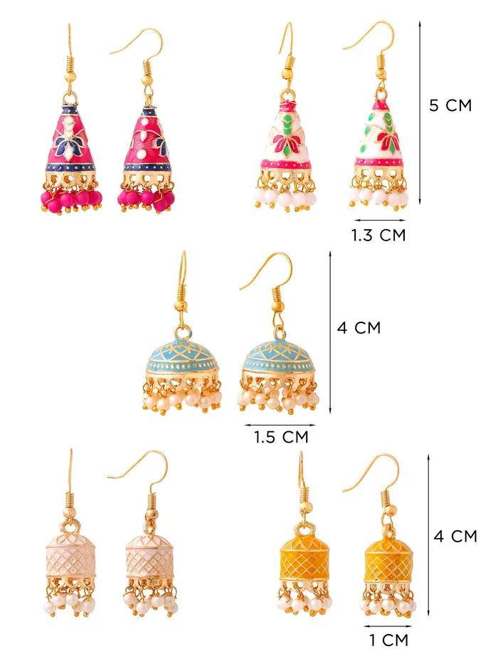 Earrings Yellow Chimes Yellow Chimes Meenakari Jhumka Earrings for Women Traditional Jhumki Earrings Set for Girls Combo of 5 Pairs Jhumkas Ethnic Gold Plated Women Earrings Chic Reverie Birthday Gift For Girls