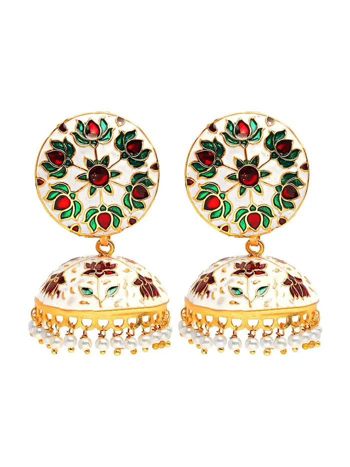 Earrings Yellow Chimes Yellow Chimes Meenakari Jumka Earrings with Ethnic Design Gold Plated Traditional Beads for Women and Girls Earrings Yellow Chimes Yellow Chimes Meenakari Jumka Earrings with Ethnic Design Gold Plated Traditional Beads for Women and Girls