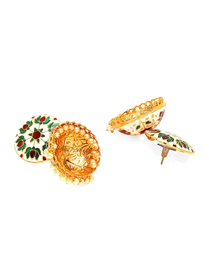 Earrings Yellow Chimes Yellow Chimes Meenakari Jumka Earrings with Ethnic Design Gold Plated Traditional Beads for Women and Girls