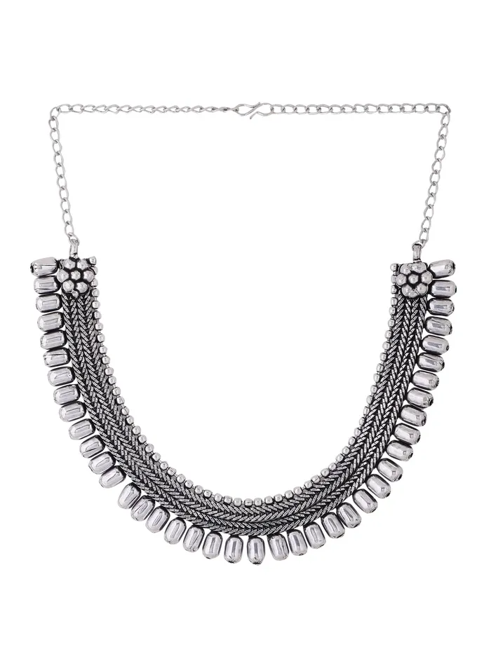 Earrings Yellow Chimes Yellow Chimes Necklaces for Women Adjustable Silver Oxidised Beads Studded Choker Necklace for Women and Girls NK 1