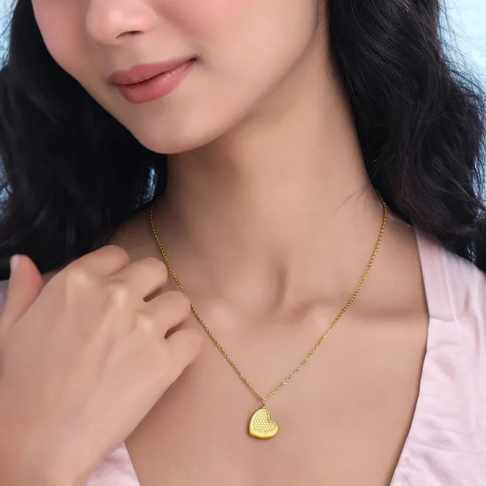 Earrings Yellow Chimes Yellow Chimes Pendant for Women and Girls Fashion Gold Pendant Necklace for Women Stainless Steel Gold Plated Heart Shaped Pendants Chain Birthday Gift for Girls and Women