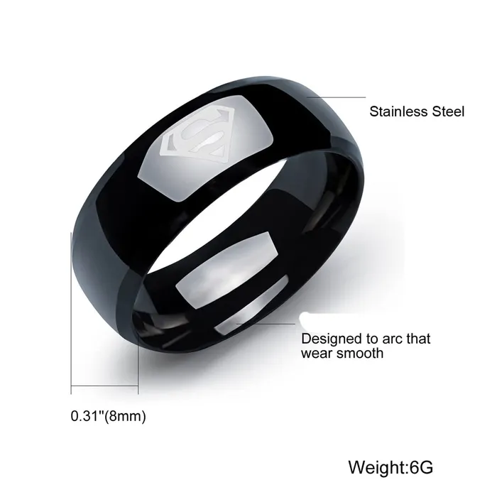 Earrings Yellow Chimes Yellow Chimes Rings for Men Combo of 2 PC Ring Stainless Steel Superman Black Band Rings Set for Men and Boys 10