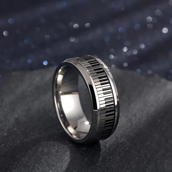 Earrings Yellow Chimes Yellow Chimes Rings for Men Stainless Steel Black Ring Silver Toned Piano Keyboard Music Design Band Finger Ring for Men and Boys