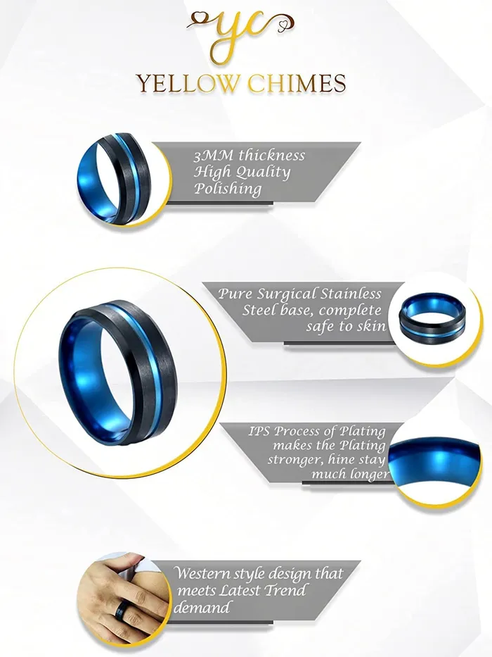Earrings Yellow Chimes Yellow Chimes Rings for Men Stainless Steel Double Colored Metal Band Ring for Men and Boys