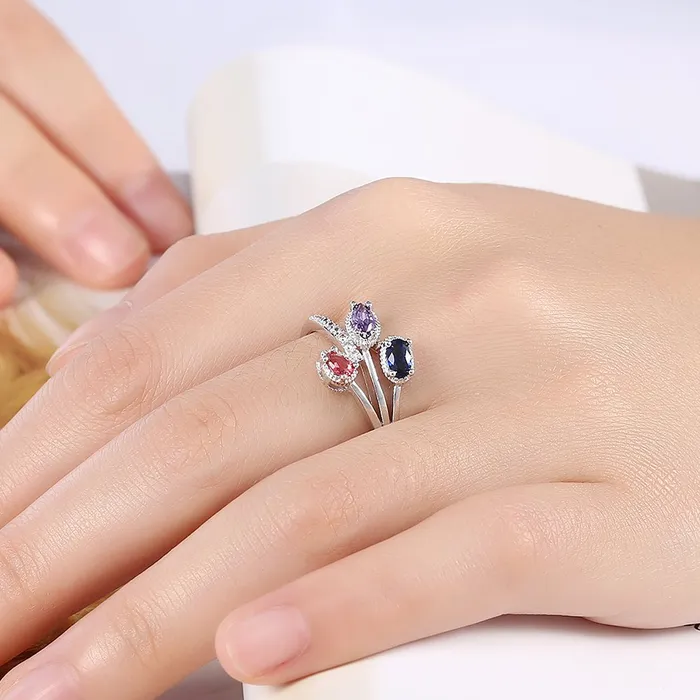 Earrings Yellow Chimes Yellow Chimes Rings for Women Silver Crystal Ring ThreeLeaves Classic Design Platinum Plated Ring for Women and Girls