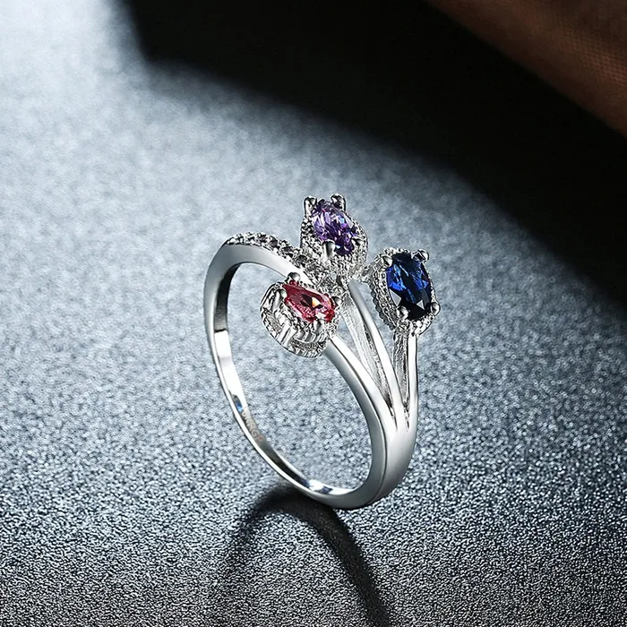 Earrings Yellow Chimes Yellow Chimes Rings for Women Silver Crystal Ring ThreeLeaves Classic Design Platinum Plated Ring for Women and Girls