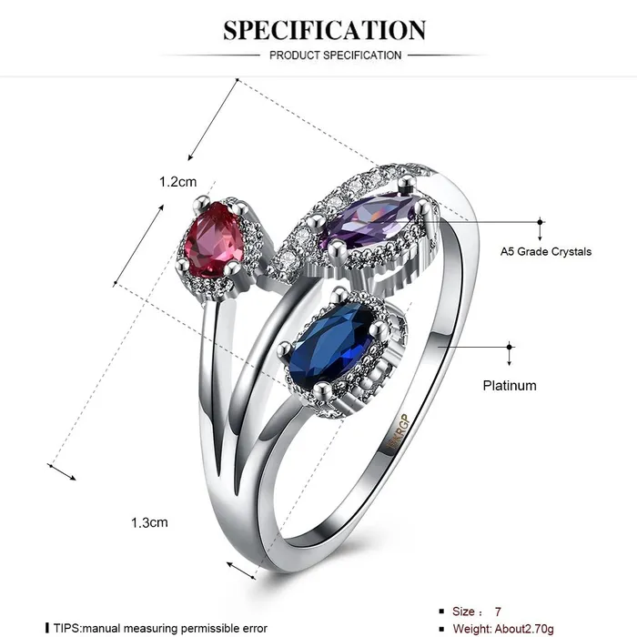 Earrings Yellow Chimes Yellow Chimes Rings for Women Silver Crystal Ring ThreeLeaves Classic Design Platinum Plated Ring for Women and Girls