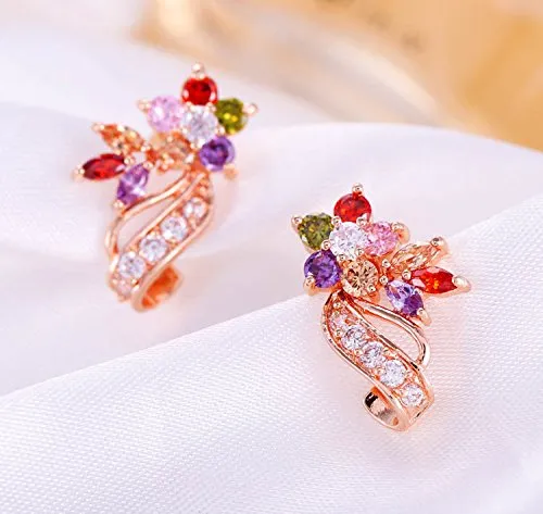 Earrings Yellow Chimes Yellow Chimes Stud Earrings for Women Florets Love Curvacious Swiss Cubic Zirconia 18K Rose Gold Plated ClipOn Earrings for Girls and Women