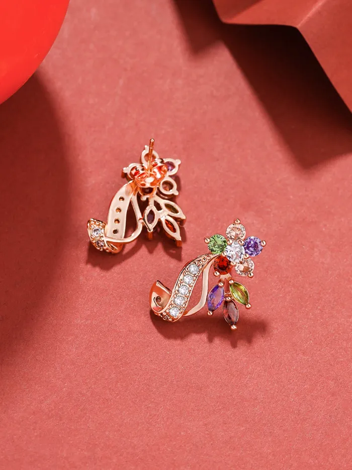 Earrings Yellow Chimes Yellow Chimes Stud Earrings for Women Florets Love Curvacious Swiss Cubic Zirconia 18K Rose Gold Plated ClipOn Earrings for Girls and Women