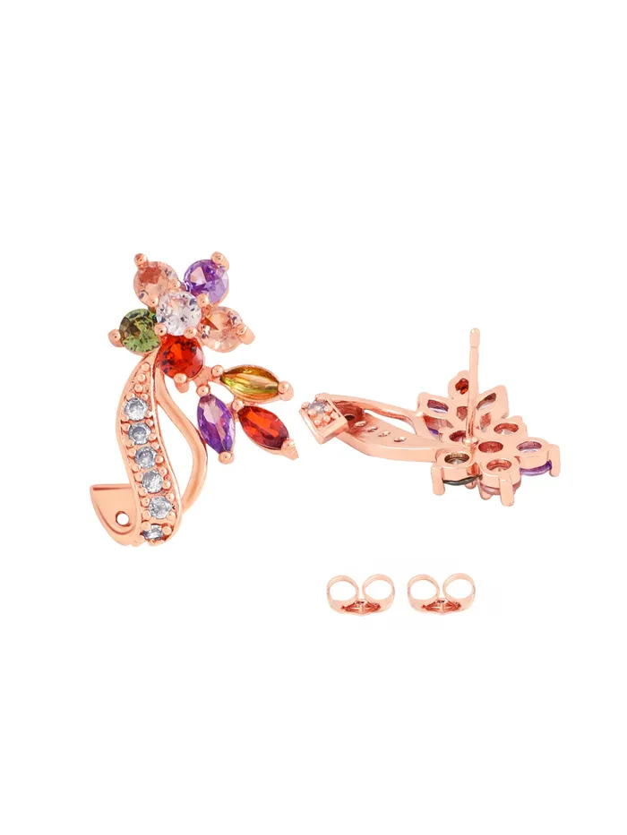 Earrings Yellow Chimes Yellow Chimes Stud Earrings for Women Florets Love Curvacious Swiss Cubic Zirconia 18K Rose Gold Plated ClipOn Earrings for Girls and Women