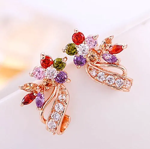 Earrings Yellow Chimes Yellow Chimes Stud Earrings for Women Florets Love Curvacious Swiss Cubic Zirconia 18K Rose Gold Plated ClipOn Earrings for Girls and Women