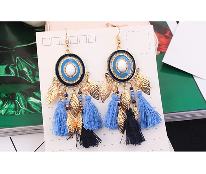 Earrings Yellow Chimes Yellow Chimes Tassel Earrings for Women Multicolor Enamel Beads Fabric Long Tassel Earring for Women And Grils