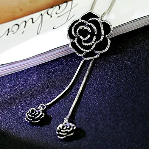 Earrings Yellow Chimes Yellow Chimes Western Stylish Rose Charm Long Chain Pendant Necklace for Women and Girls