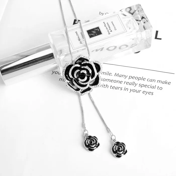 Earrings Yellow Chimes Yellow Chimes Western Stylish Rose Charm Long Chain Pendant Necklace for Women and Girls