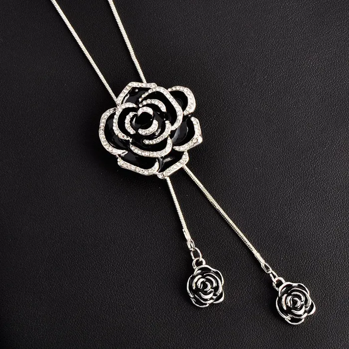 Earrings Yellow Chimes Yellow Chimes Western Stylish Rose Charm Long Chain Pendant Necklace for Women and Girls