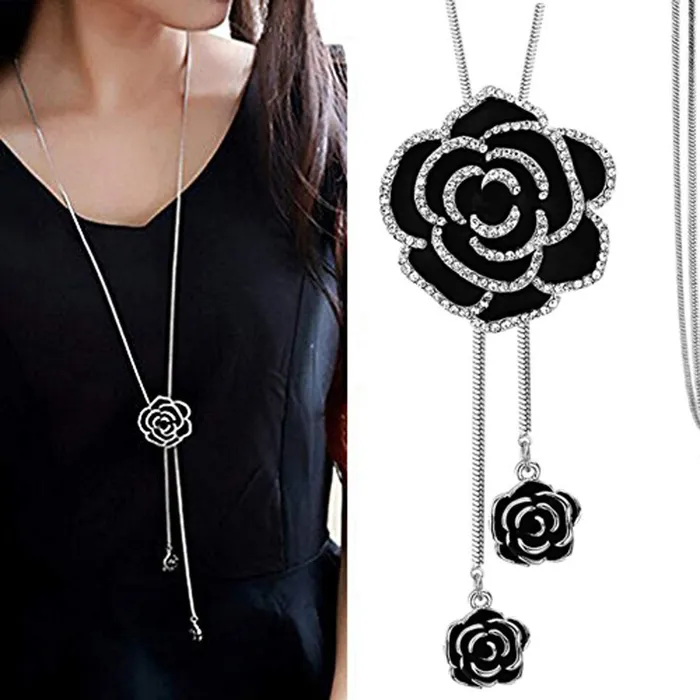 Earrings Yellow Chimes Yellow Chimes Western Stylish Rose Charm Long Chain Pendant Necklace for Women and Girls