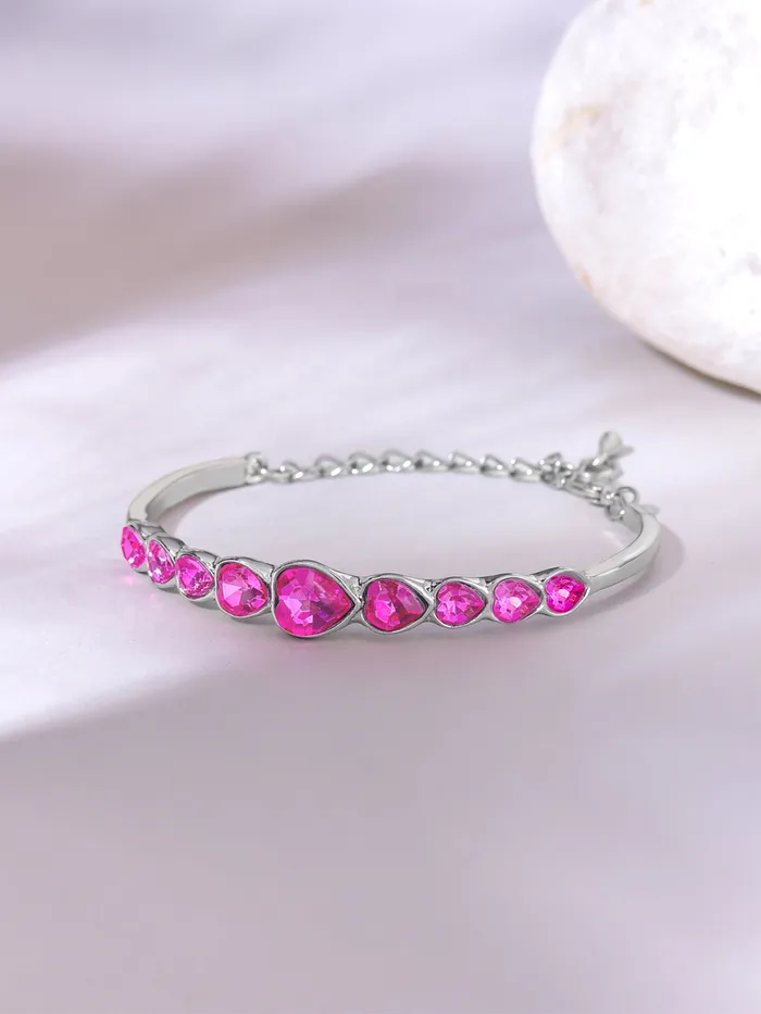 Earrings Yellow Chimes Yellow Chimes Women Crystal Bracelets Heart Shaped Silver toned Bracelets Pink CZ Crystals Bracelet For Woman Birthday Gift for Girls Women Anniversary Gift for Wife