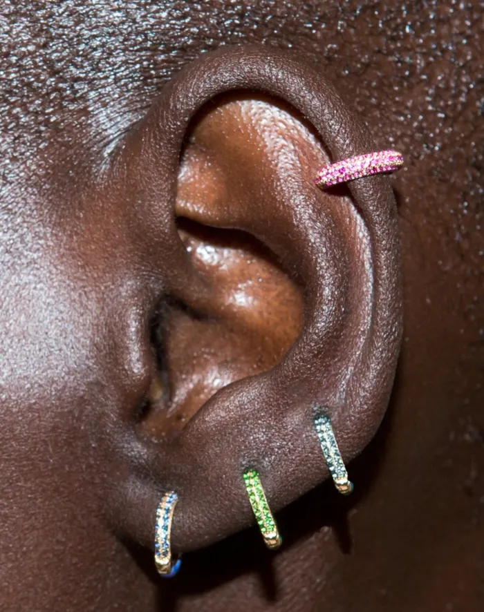 fry Earrings Enamel Sparkle Huggies in 14K Gold