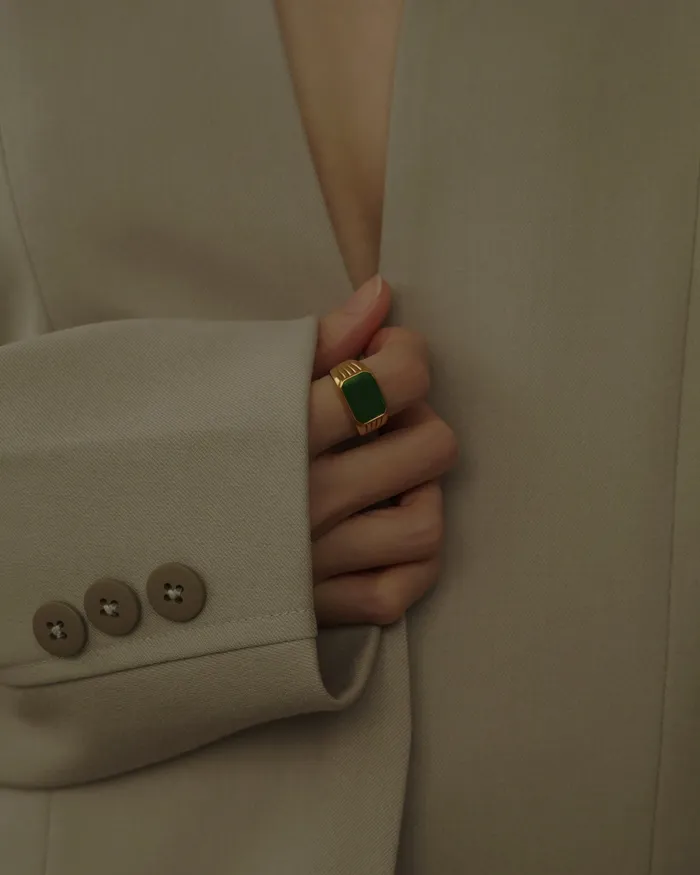 Giada Green Signet Ring MYJN Rings