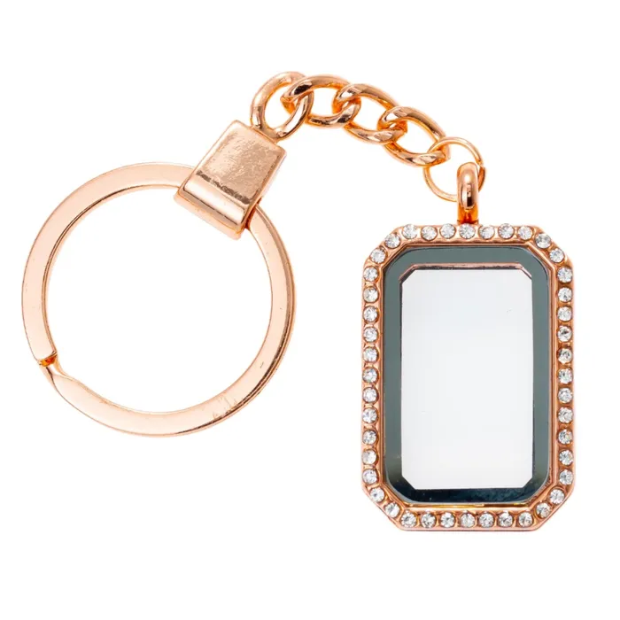 Glass Locket Keychain Magnetic Rose Gold Rounded Rectangle JE0251 Necklaces