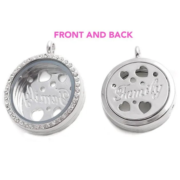 Glass Locket Pendant Magnetic 30mm Family Rhinestones JE0110 Necklaces
