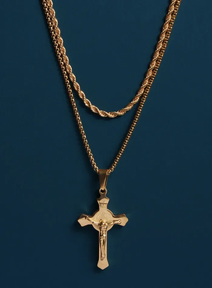 Gold Stainless Steel Crucifix Necklace Set for Men WE ARE ALL SMITH Mens Jewelry Clothing Necklaces Gold Stainless Steel Crucifix Necklace Set for Men WE ARE ALL SMITH Mens Jewelry Clothing Necklaces