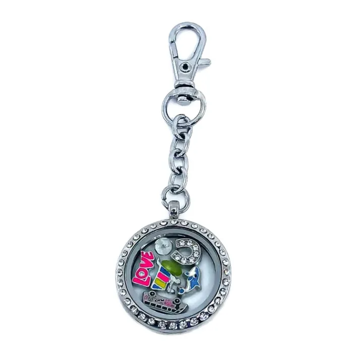 JE0094 Earrings Glass Locket Dangle Magnetic 30mm Round Rhinestone