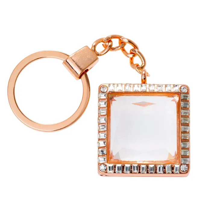 JE0250 Earrings Glass Locket Keychain Magnetic Rose Gold Bubbled Square Window