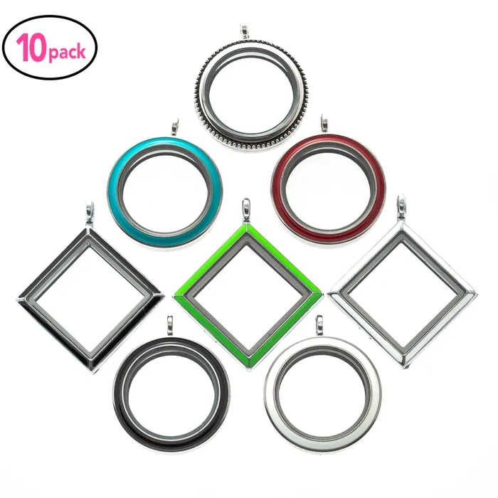 JE0269 Necklaces Glass Locket Pendant Magnetic 8 Pack Variety