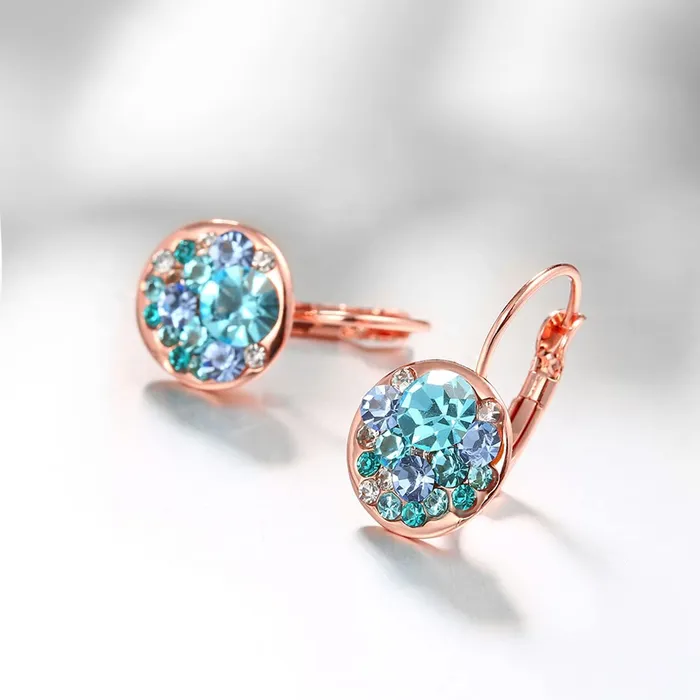 Kairangi Earrings for Women and Girls Blue Crystal Stone Radiant Clip on Drop Earring Elegant Rose Gold Plated Round shaped Drops Birthday Gift for Girls and Women Anniversary Gift for Wife Kairangi Earrings
