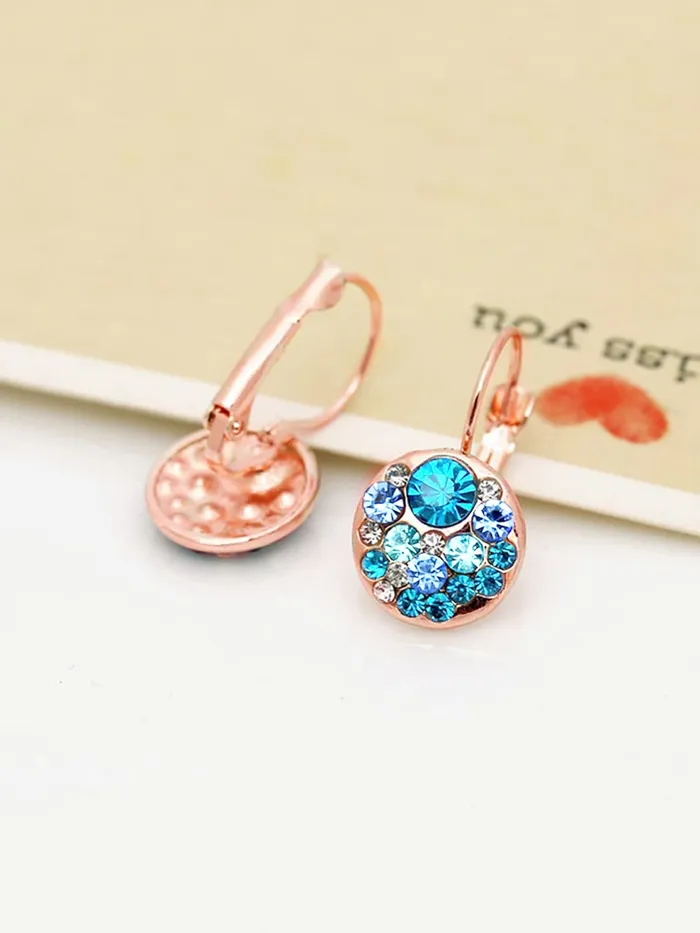 Kairangi Earrings for Women and Girls Blue Crystal Stone Radiant Clip on Drop Earring Elegant Rose Gold Plated Round shaped Drops Birthday Gift for Girls and Women Anniversary Gift for Wife Kairangi Earrings