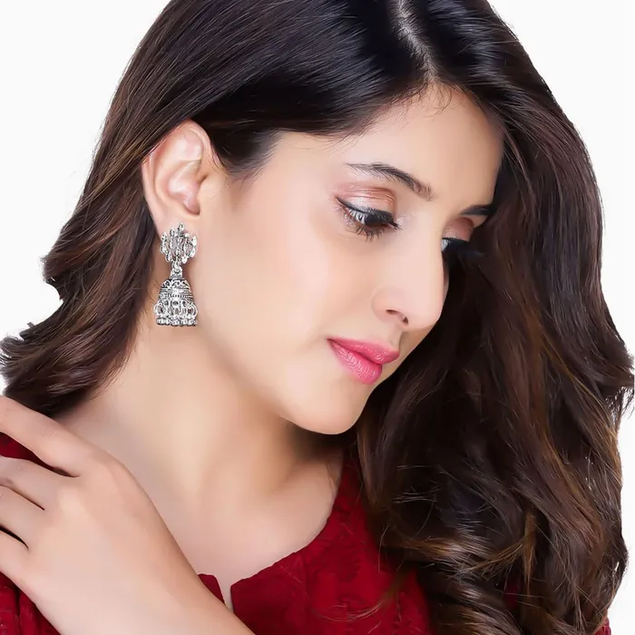 Kairangi Earrings for Women and Girls Traditional Silver Oxidised Jhumka German Silver Earring Set Leaf Shaped Jhumki Earrings Combo Birthday Gift For Girls and Women Anniversary Gift for Wife Kairangi Rings