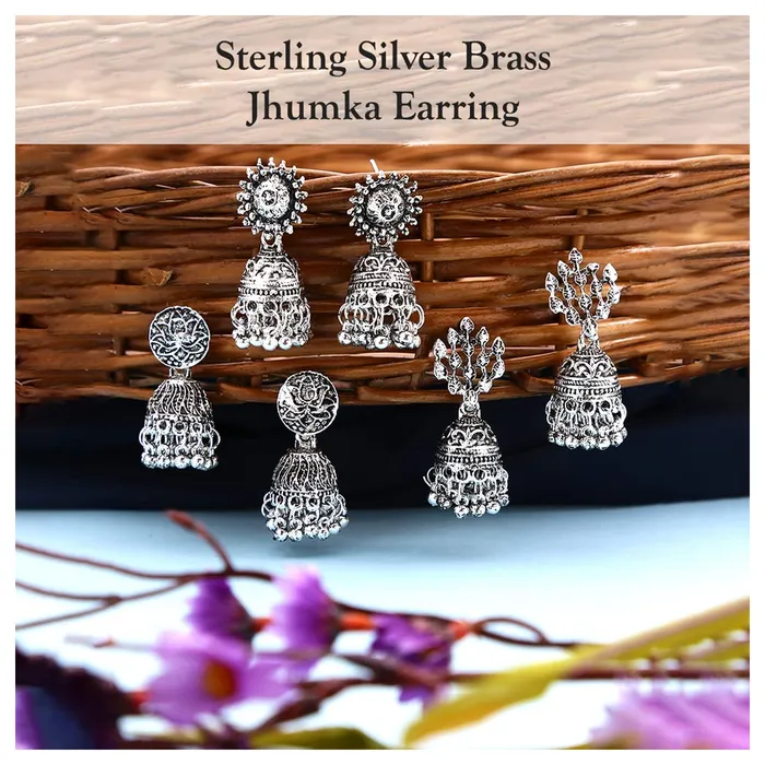 Kairangi Earrings for Women and Girls Traditional Silver Oxidised Jhumka German Silver Earring Set Leaf Shaped Jhumki Earrings Combo Birthday Gift For Girls and Women Anniversary Gift for Wife Kairangi Rings