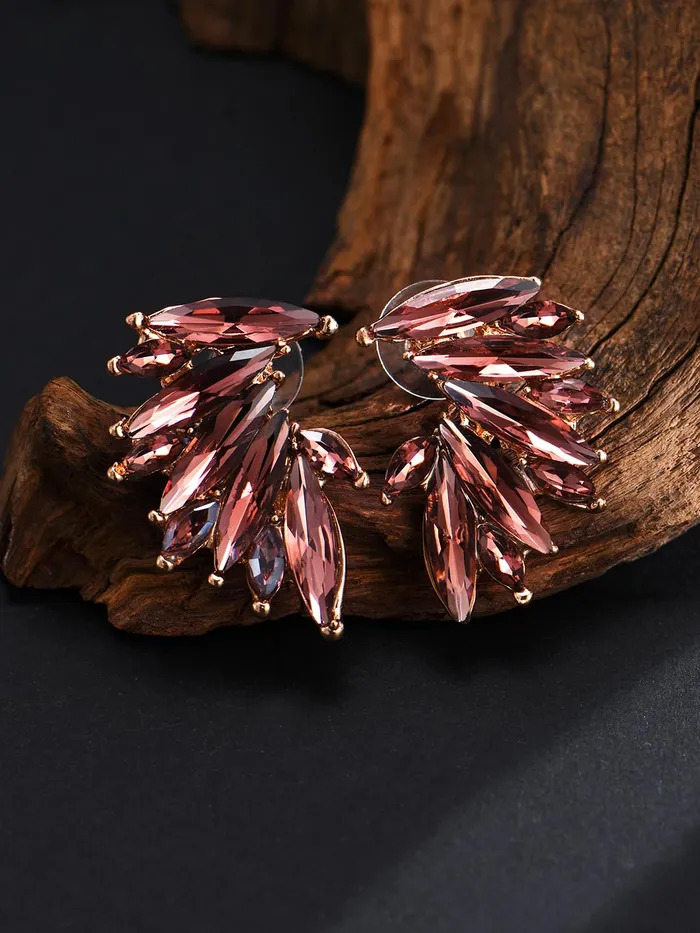 Kairangi Earrings Kairangi Stud Earrings for Women Brown Crystal Stud Earrings Elegant Gold Plated Crystal Clip On Stud Earrings for Women and Girls