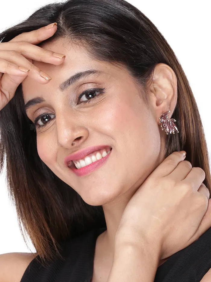 Kairangi Earrings Kairangi Stud Earrings for Women Brown Crystal Stud Earrings Elegant Gold Plated Crystal Clip On Stud Earrings for Women and Girls