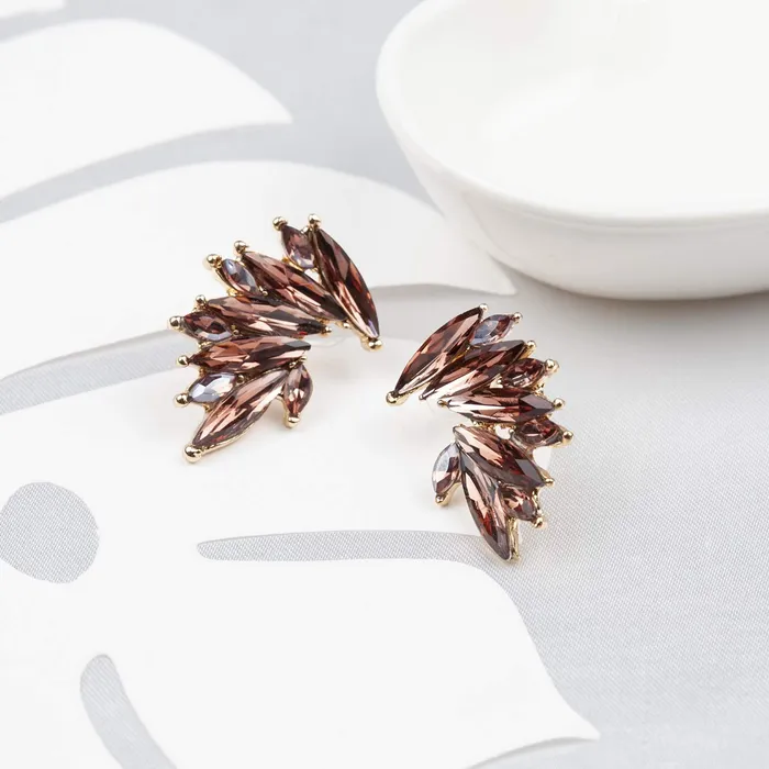 Kairangi Earrings Kairangi Stud Earrings for Women Brown Crystal Stud Earrings Elegant Gold Plated Crystal Clip On Stud Earrings for Women and Girls