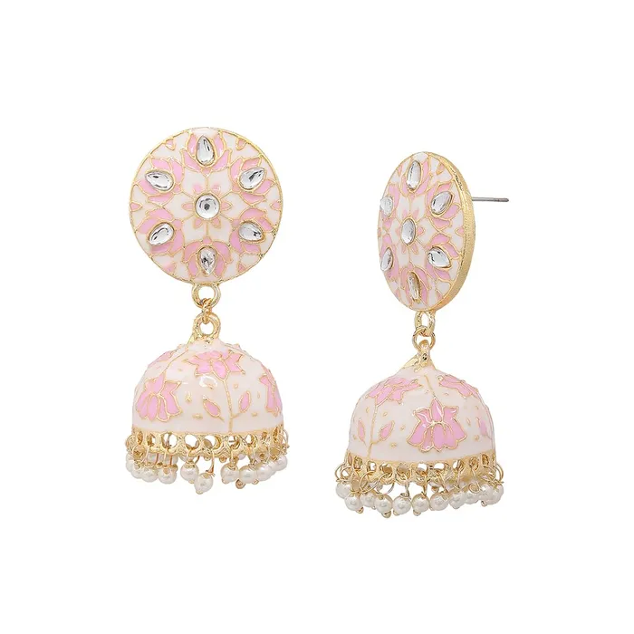 Kairangi Jhumka Earrings for Women Traditional Gold Plated Pink Flower Meenakari Kundan JhumkiJhumka Earrings for Women and Girls Kairangi Bracelets